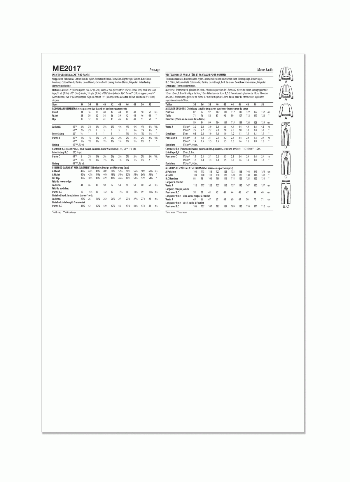 Know Me Sewing Pattern ME2017 Men's Pullover Jacket and Trousers by Sins of Many