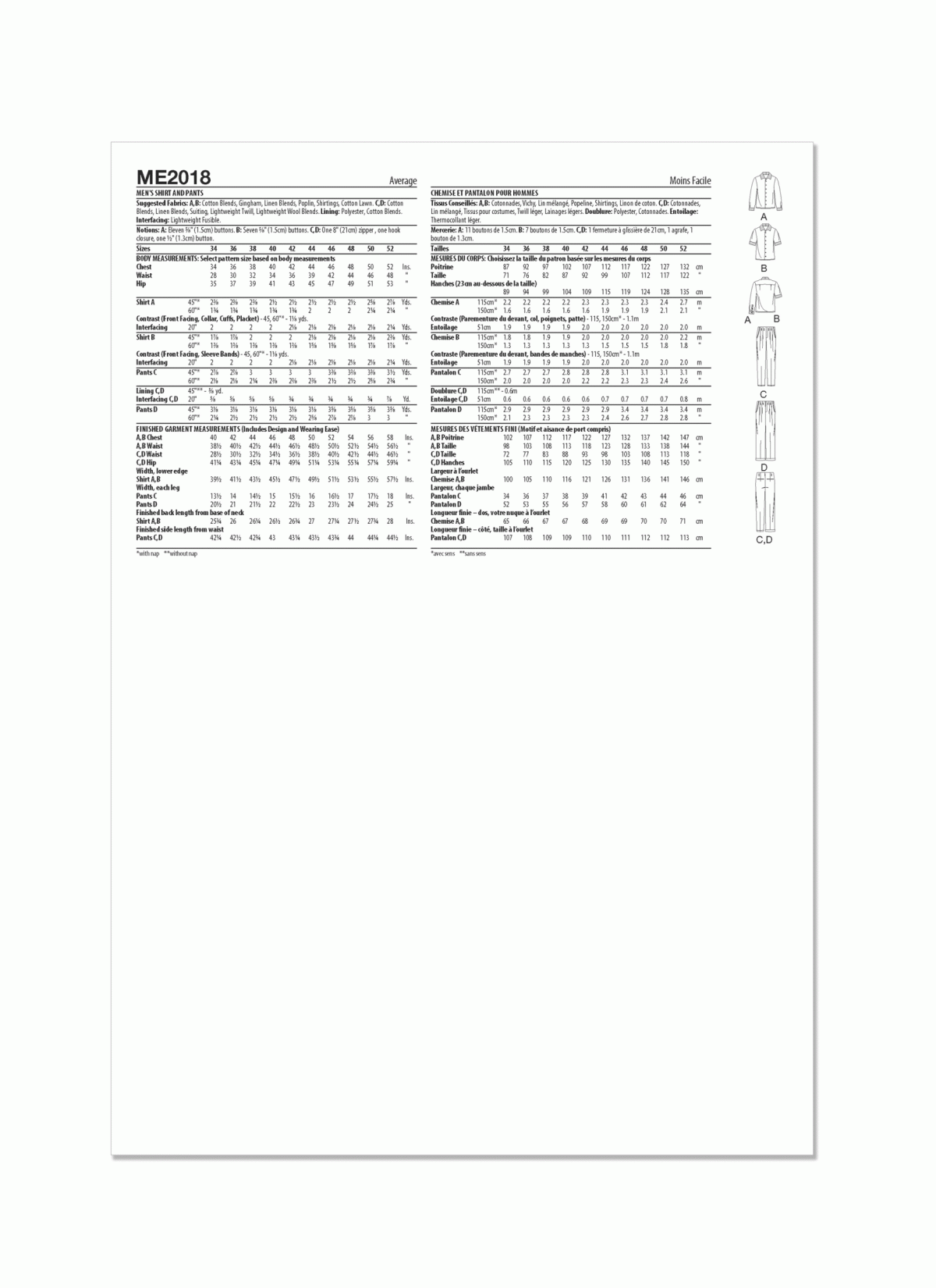 Know Me Sewing Pattern ME2018 Men's Shirt and Trousers by Julian Creates