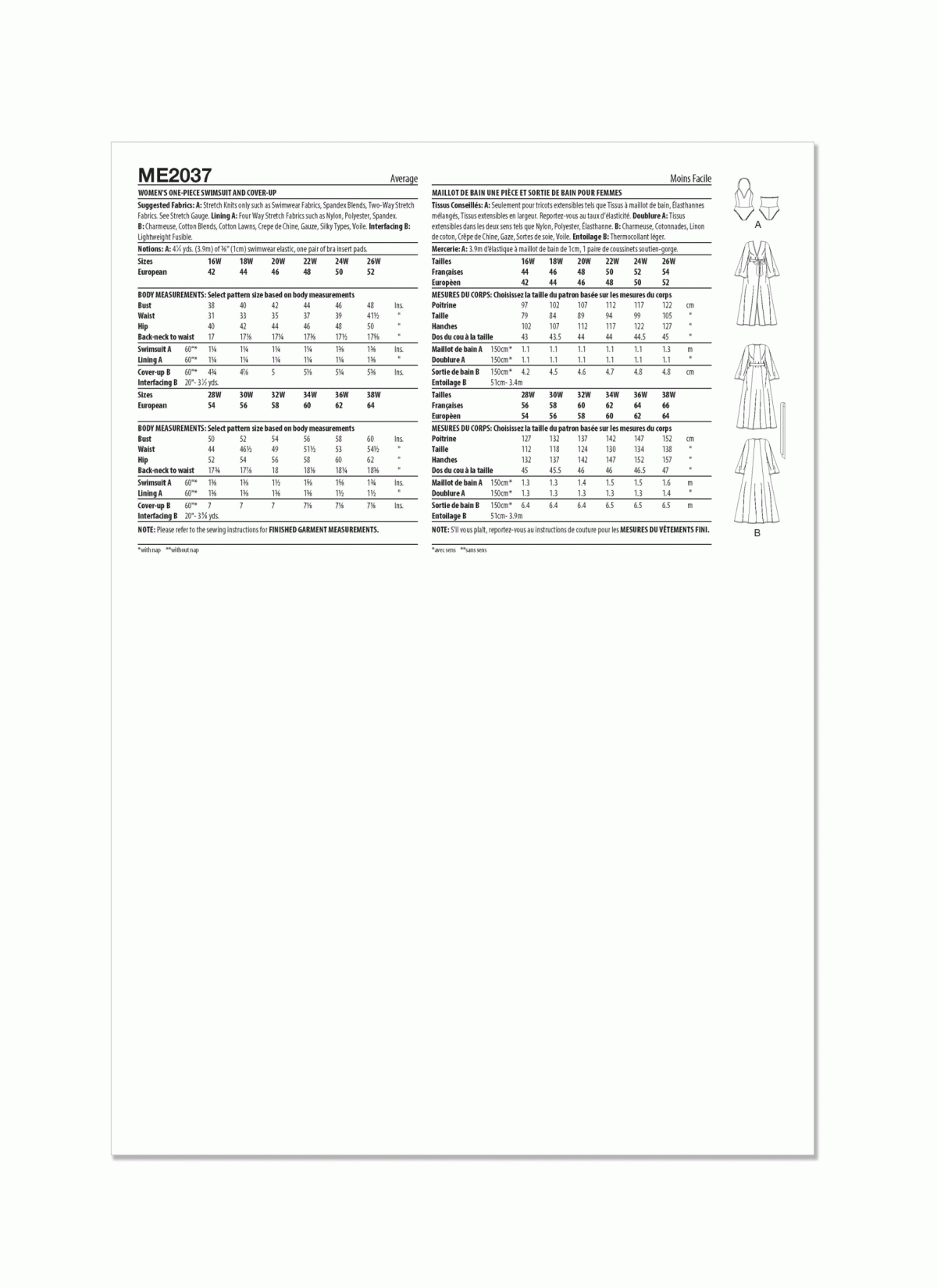 Know Me Sewing Pattern ME2037 Women's One-Piece Swimsuit and Cover-Up