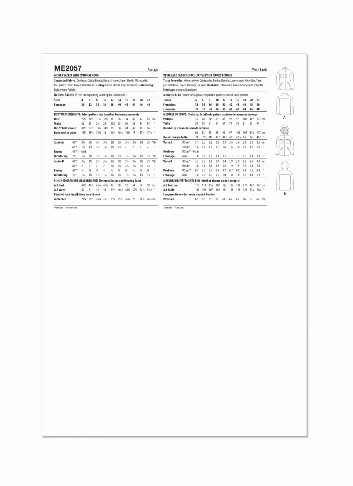Know Me Sewing Pattern ME2057 Misses' Jacket with Optional Hood by Alissah Threads