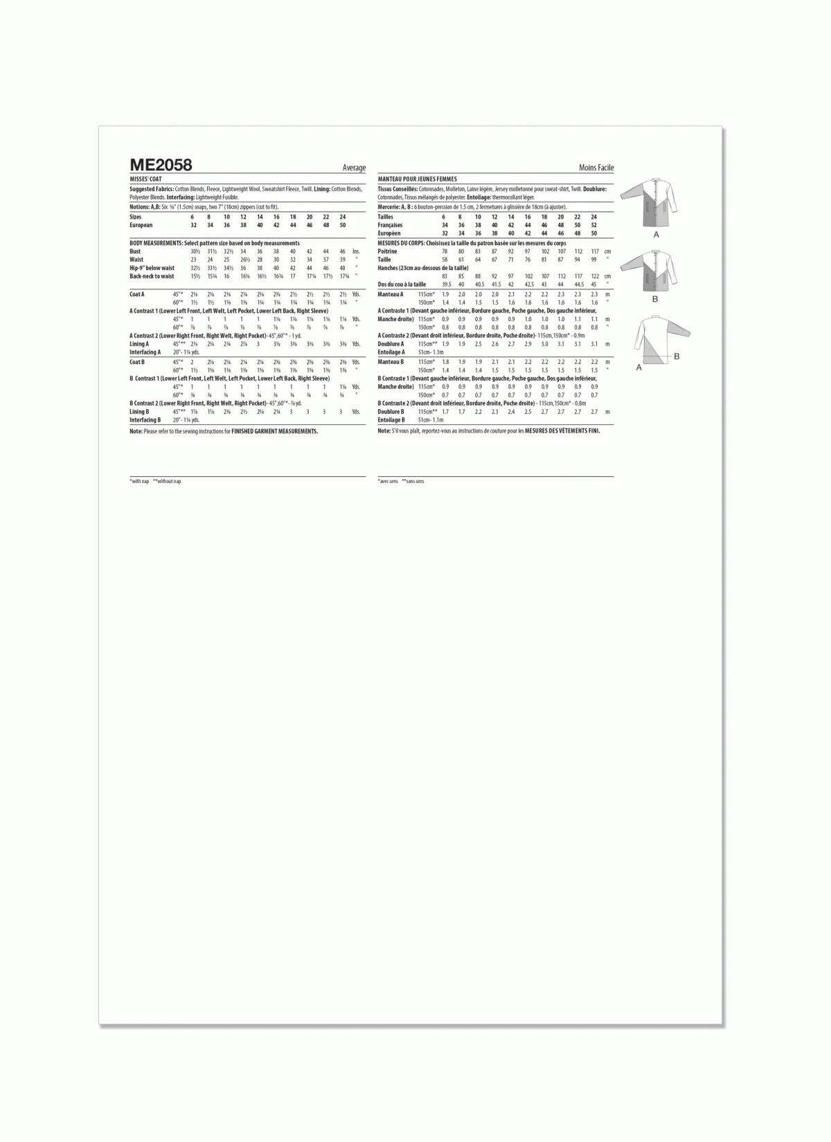 Know Me Sewing Pattern ME2058 Misses' Coat by Handmade Millennial