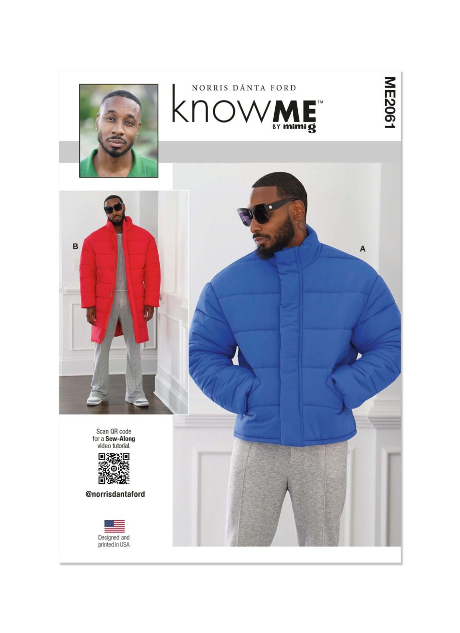 Know Me Sewing Pattern ME2061 Men's Puffer Coat In Two Lengths by Norris Dánta Ford