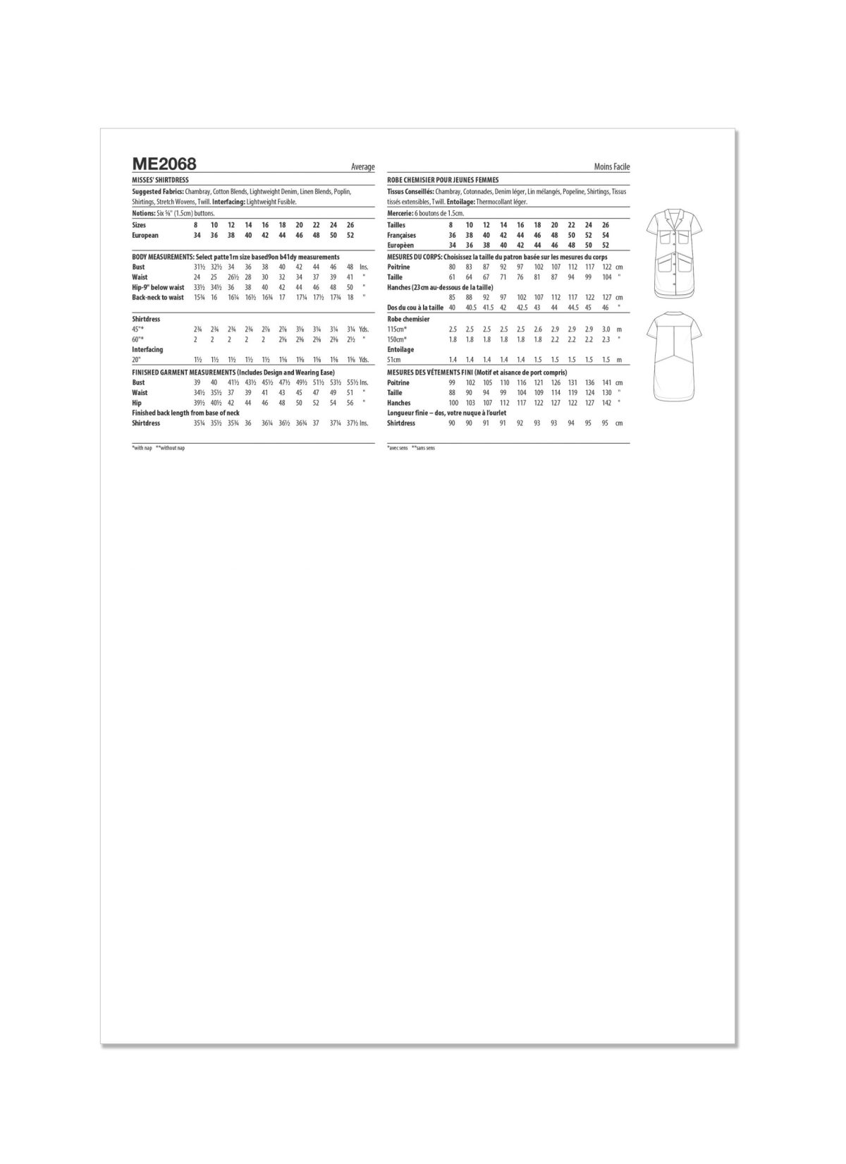 Know Me Sewing Pattern ME2068 Misses' Shirt Dress by Lydia Naomi