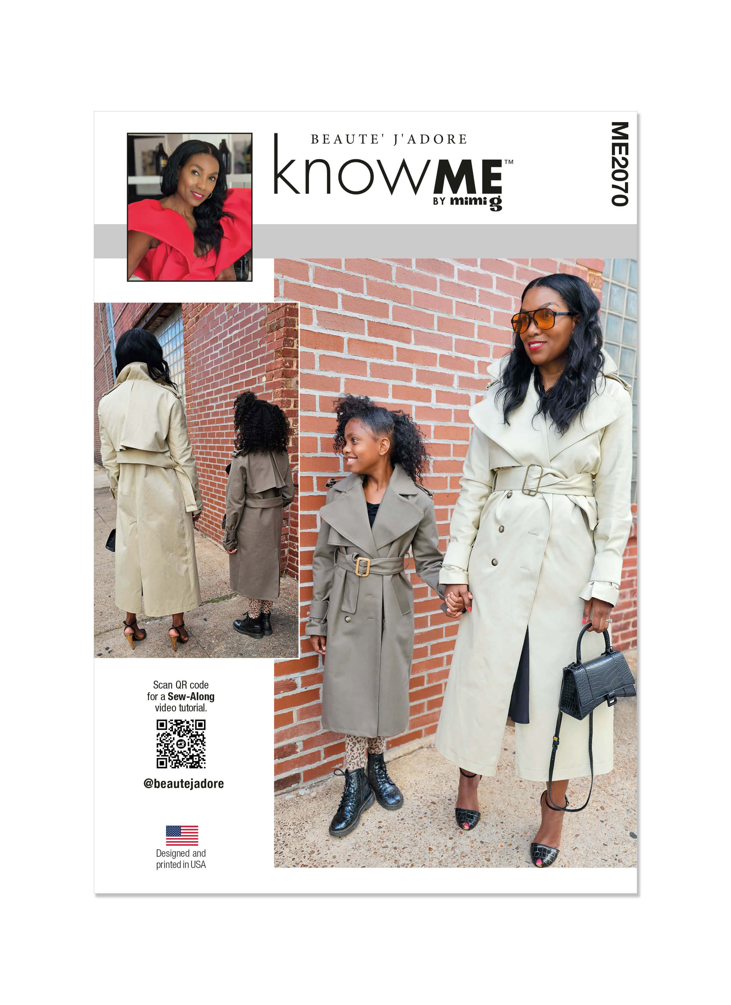 Know Me Sewing Pattern ME2070 Girl's and Misses' Trench Coat by Beaute' J'Adore