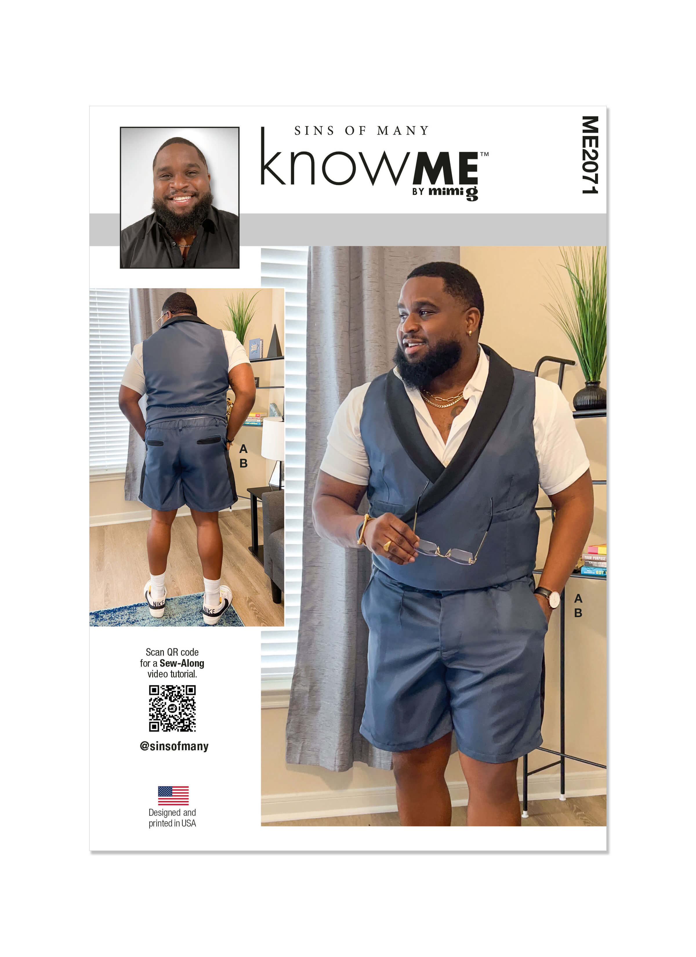 Know Me Sewing Pattern ME2071 Men's Waistcoat and Shorts by Sins of Many
