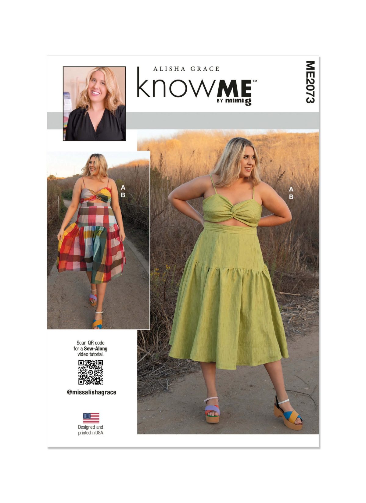 Know Me Sewing Pattern ME2073 Misses' Crop Top and Skirt by Alisha Grace