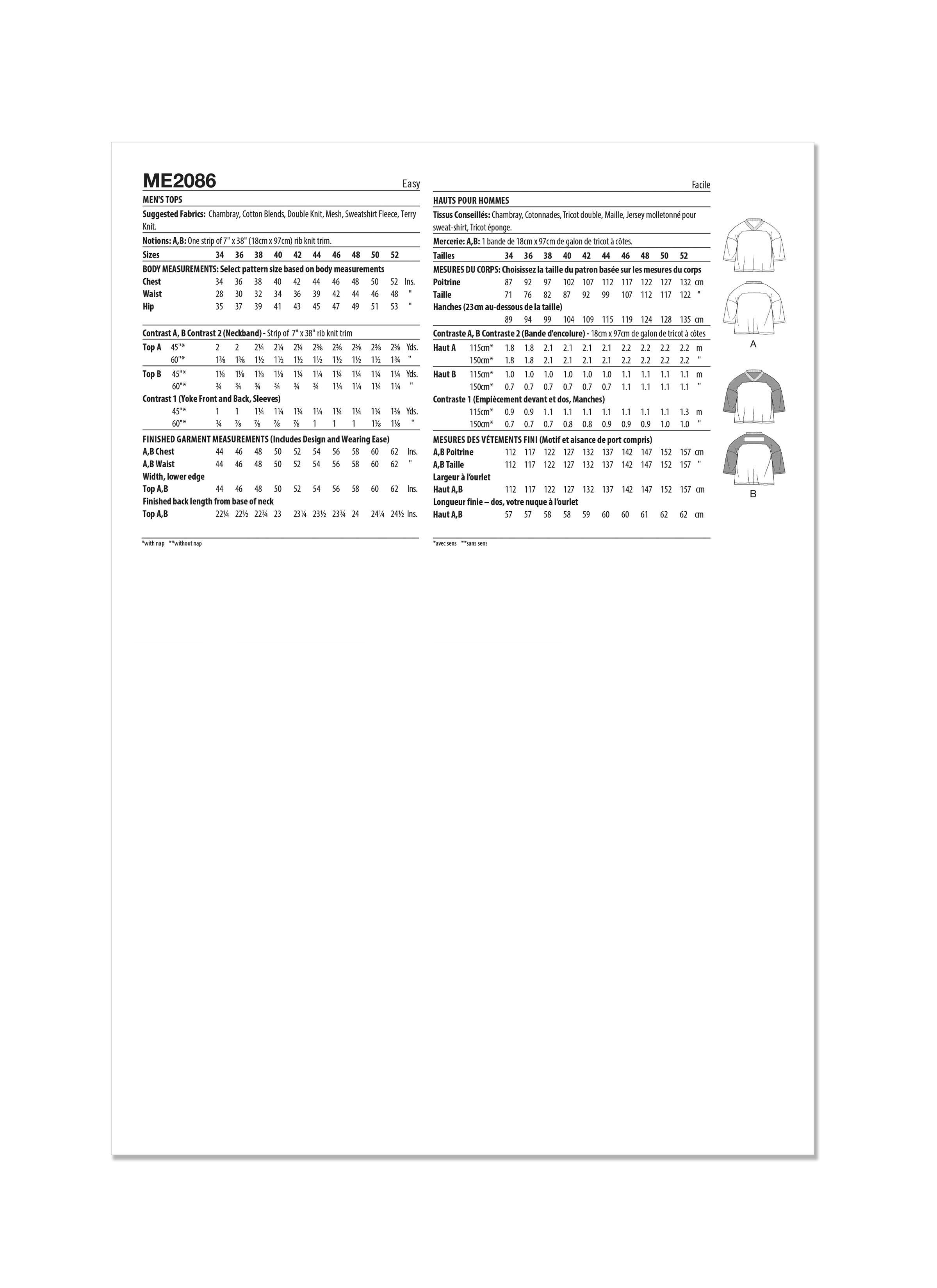 Know Me Sewing Pattern ME2086 Men's Tops by Norris Dánta Ford