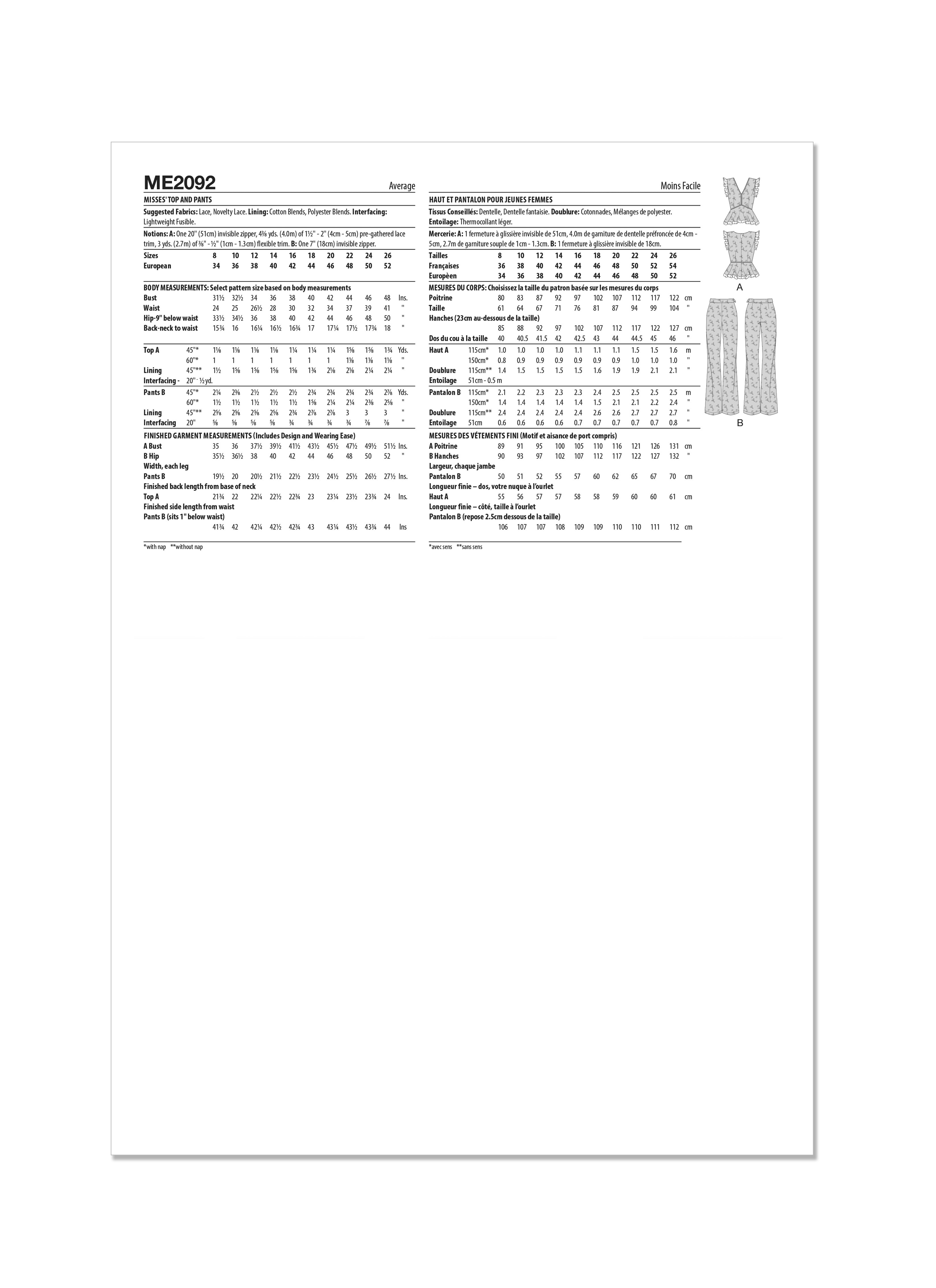 Know Me Sewing Pattern ME2092 Misses' Top and trousers by Lynn Brannelly