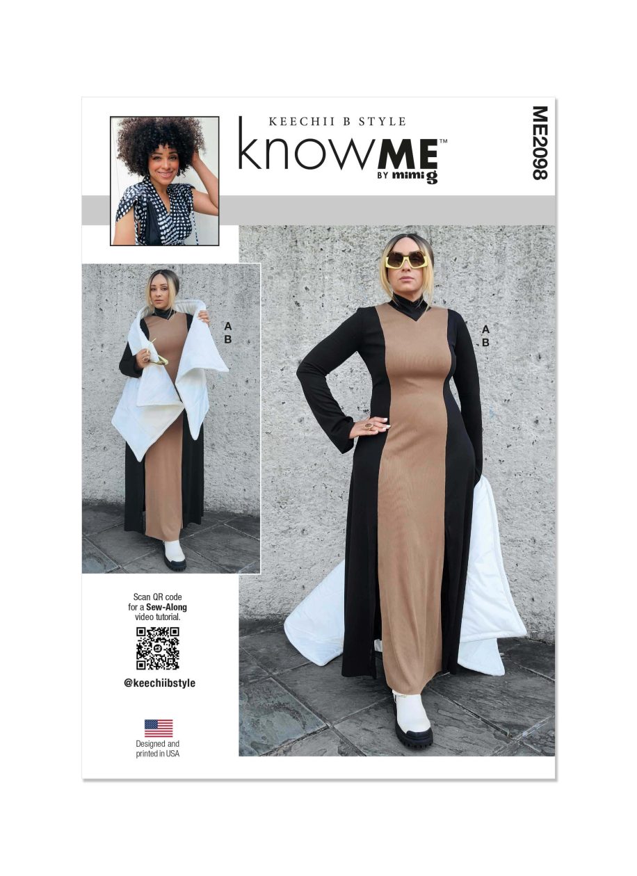 Know Me Sewing Pattern ME2098 Misses' Knit Dress and Puffer Scarf Vest by Keechii B Style