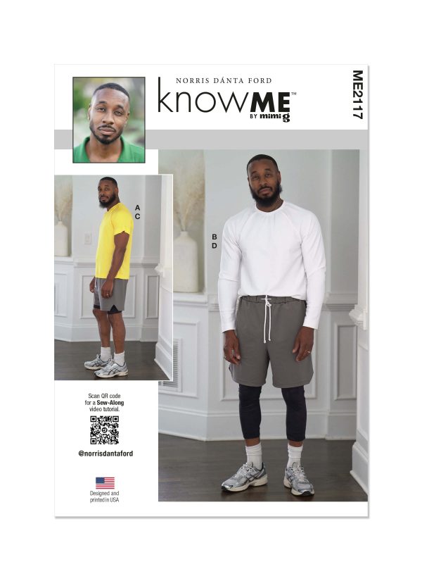 Know Me Sewing Pattern ME2117 Men’s Shorts in Two Lengths and Knit Tops by Norris Dánta Ford