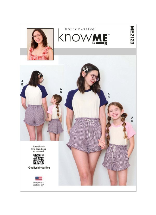 Know Me Sewing Pattern ME2123 Girls' and Misses' T-Shirt and Shorts by Holly Darling