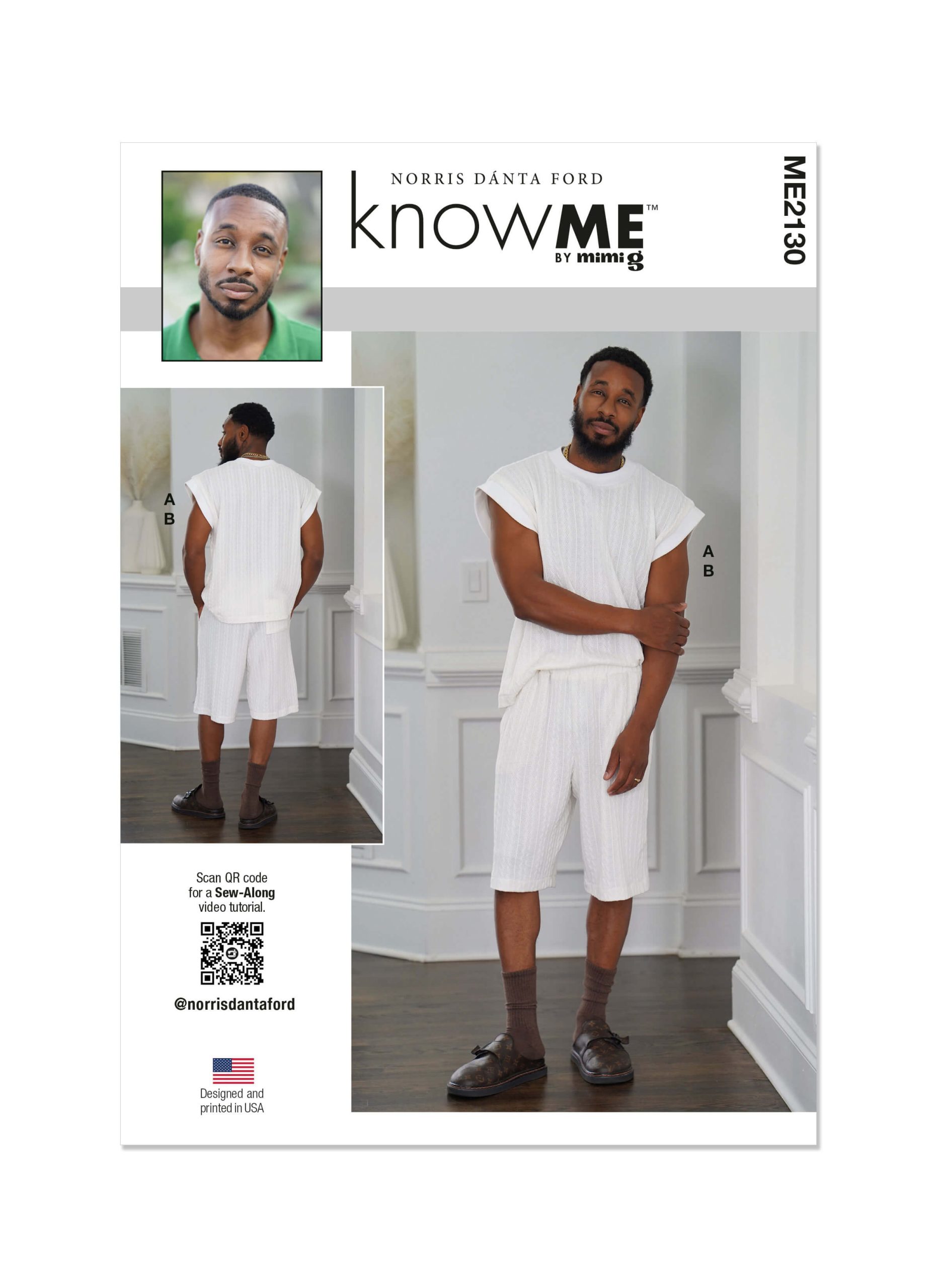 Know Me Sewing Pattern ME2130 Men’s Knit Top and Shorts by Norris Dánta Ford
