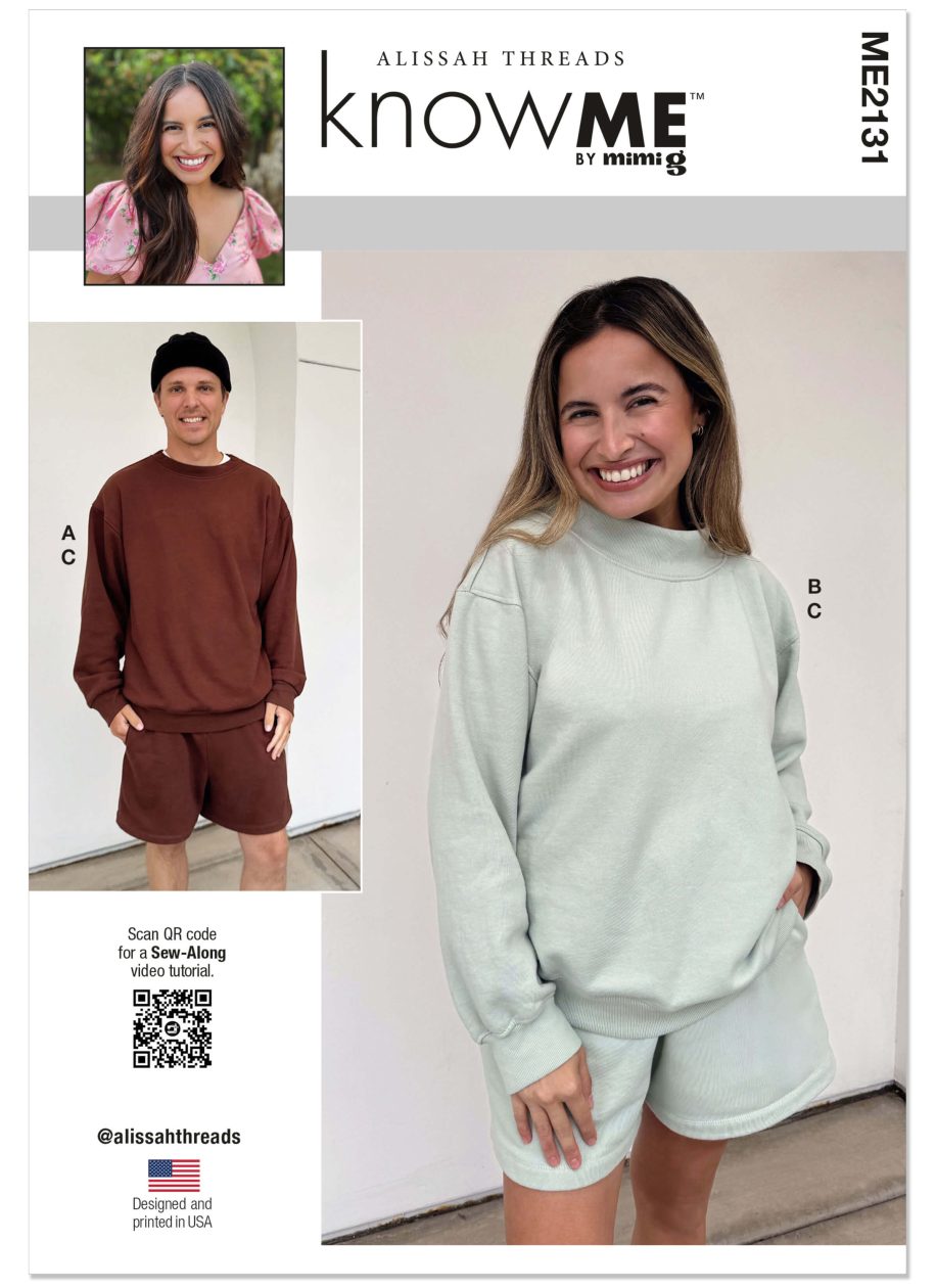 Know Me Sewing Pattern ME2131 Unisex Knit Sweatshirts and Shorts by Alissah Threads