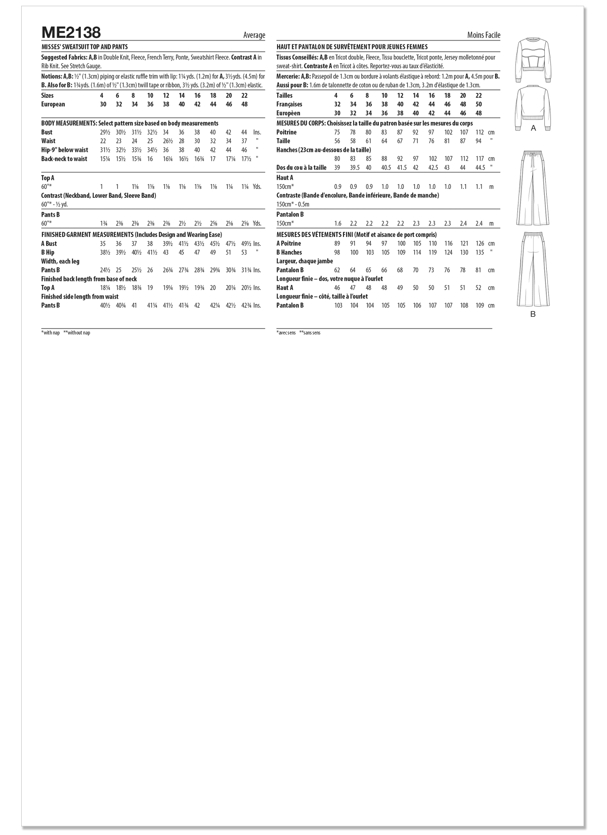 Know Me Sewing Pattern ME2138 Misses' Sweatsuit Top and Trousers by Holly Darling