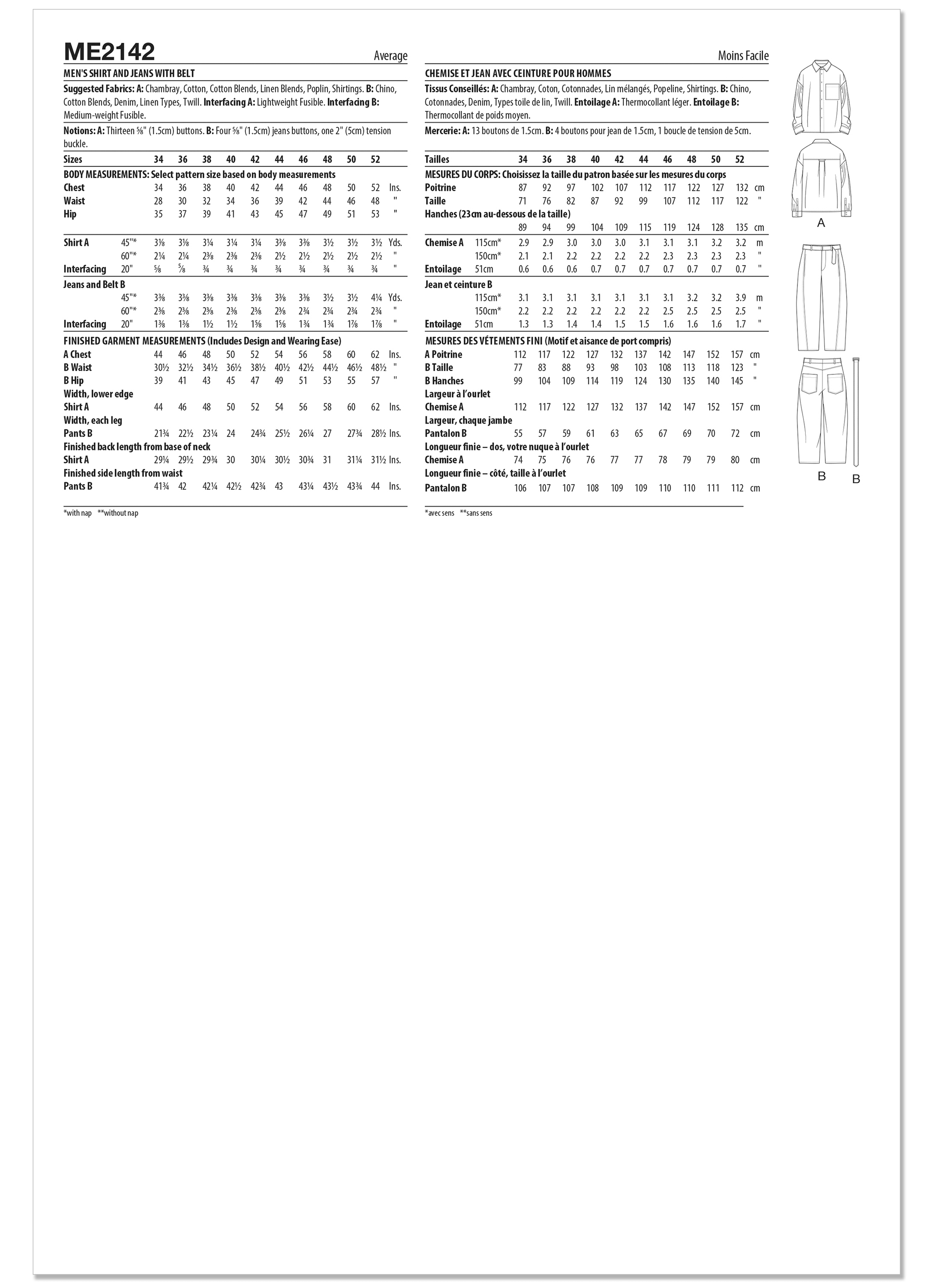 Know Me Sewing Pattern ME2142 Men's Shirt and Jeans with Belt by Norris Dánta Ford