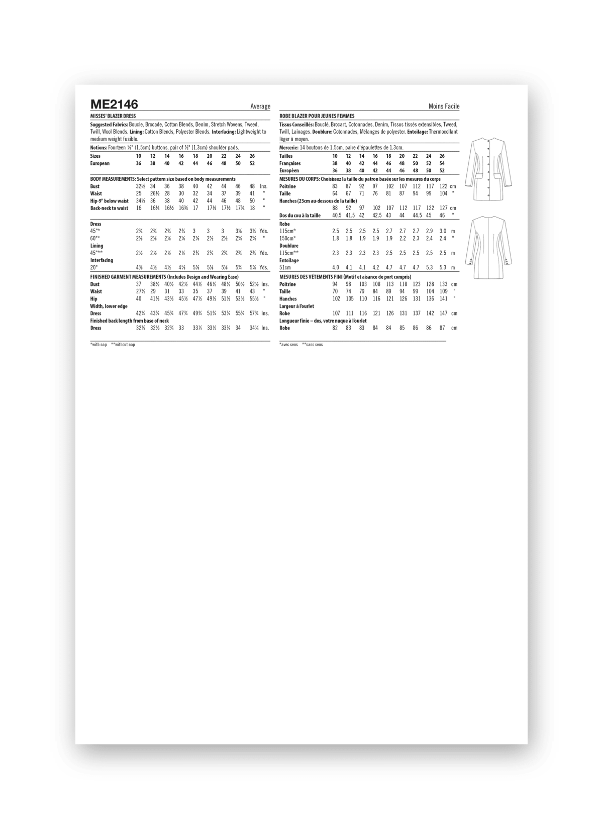 Know Me Sewing Pattern ME2146 Misses' Blazer Dress by Raven Maureen