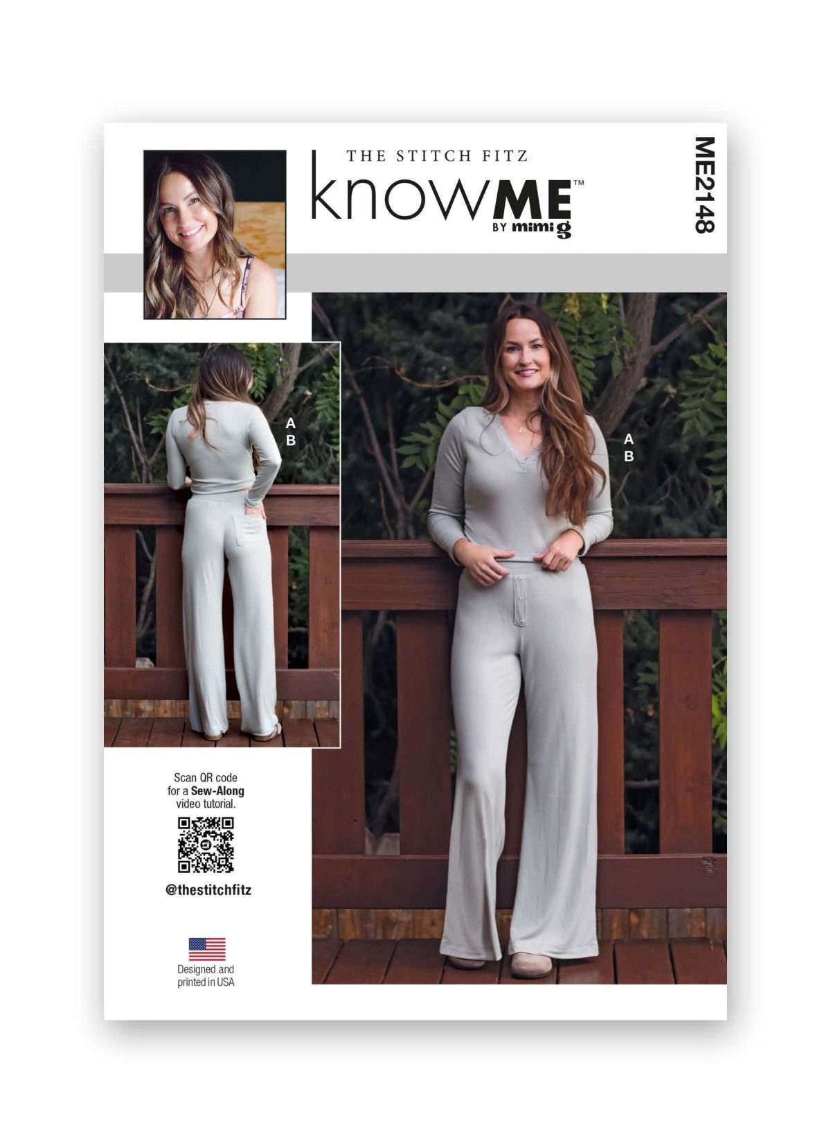 Know Me Sewing Pattern ME2148 Misses' Knit Henley Top and Lounge Trousers by the Stitch Fitz