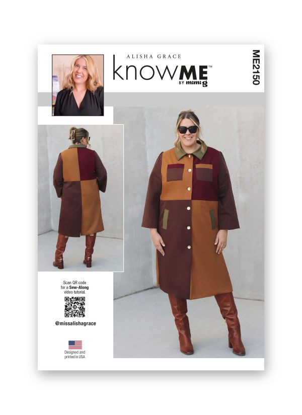 Know Me Sewing Pattern ME2150 Misses' Lined Colour Blocked Coat by Alisha Grace