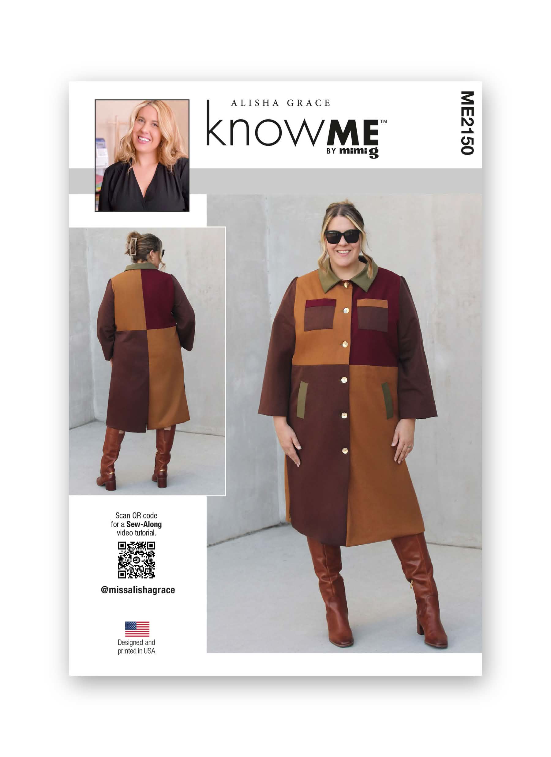 Know Me Sewing Pattern ME2150 Misses’ Lined Colour Blocked Coat by Alisha Grace