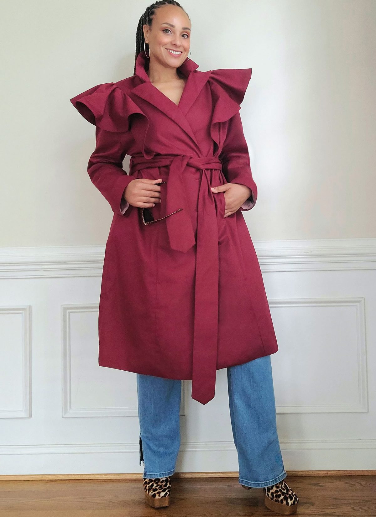 Know Me Sewing Pattern ME2151 Misses' Single Breasted Trench Coat with Shoulder Flounce and Belt by Keechii B Style