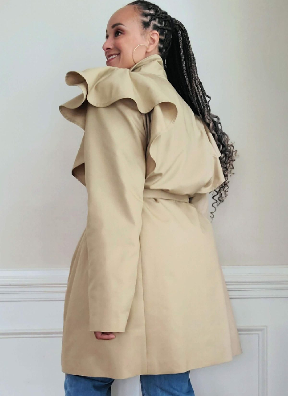 Know Me Sewing Pattern ME2151 Misses' Single Breasted Trench Coat with Shoulder Flounce and Belt by Keechii B Style