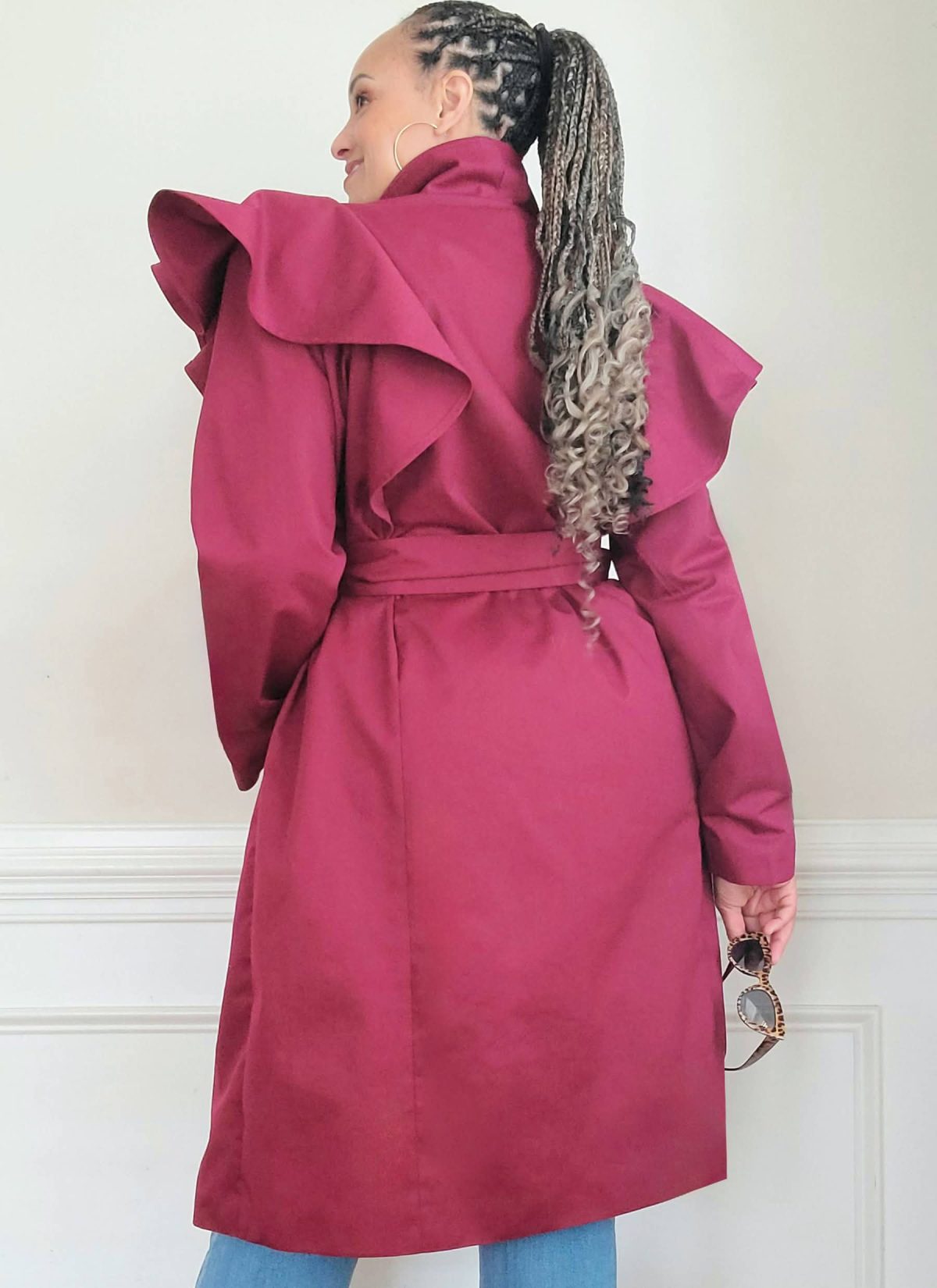 Know Me Sewing Pattern ME2151 Misses' Single Breasted Trench Coat with Shoulder Flounce and Belt by Keechii B Style