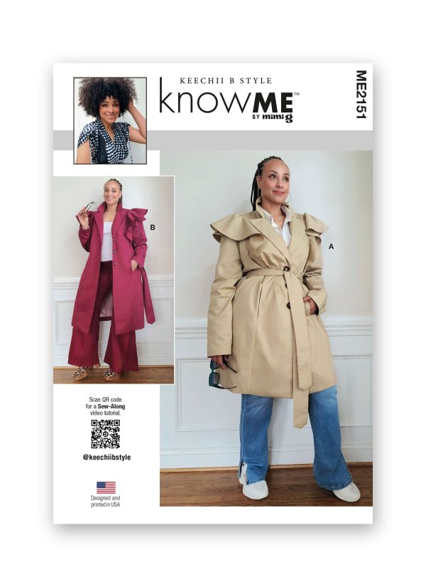 Know Me Sewing Pattern ME2151 Misses' Single Breasted Trench Coat with Shoulder Flounce and Belt by Keechii B Style