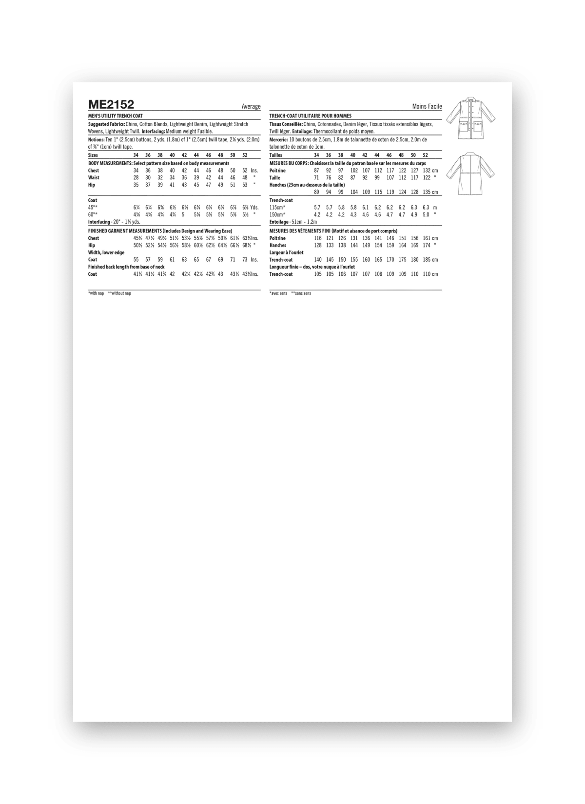 Know Me Sewing Pattern ME2152 Men's Utility Trench Coat by Norris Dánta Ford