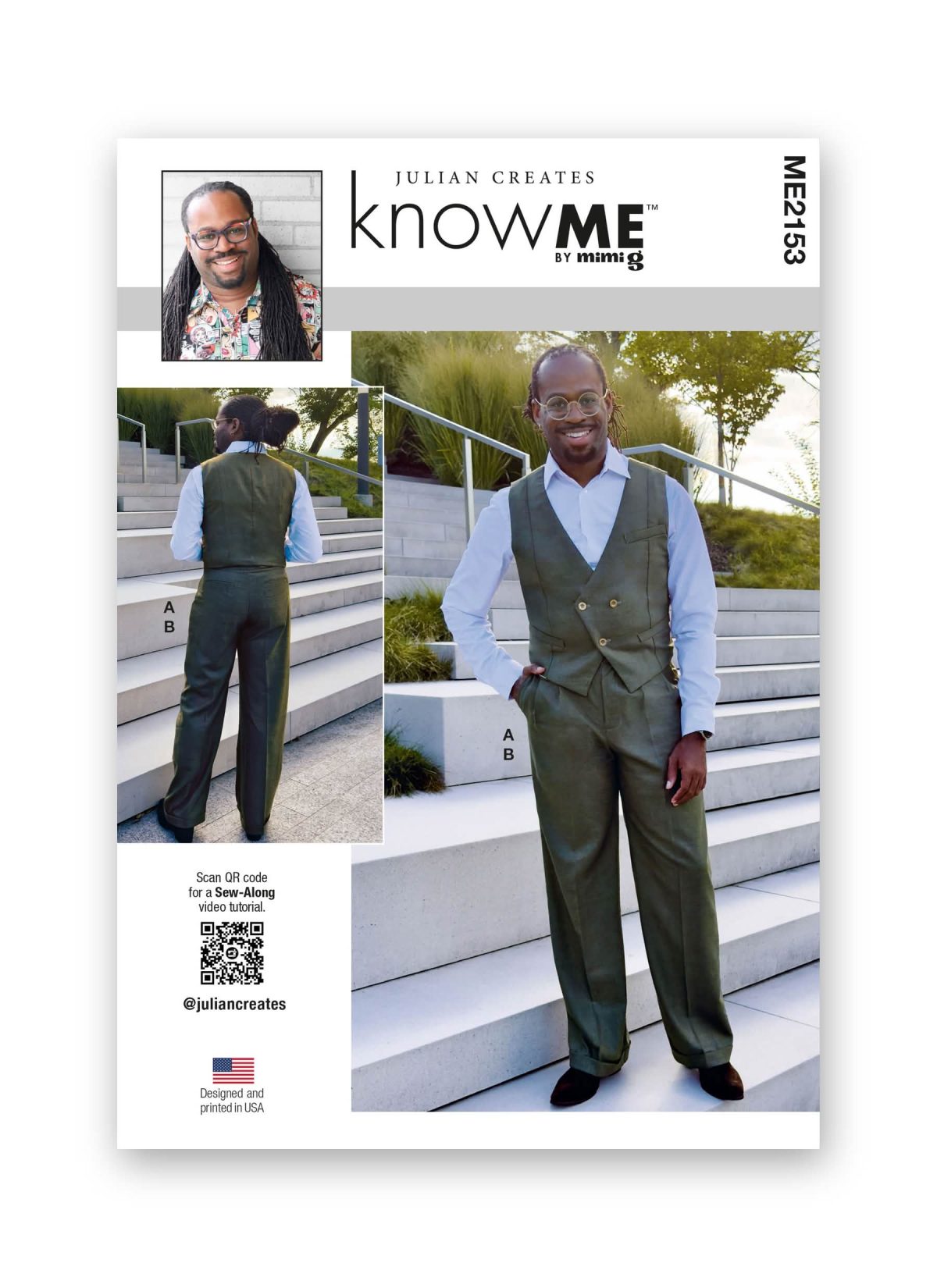 Know Me Sewing Pattern ME2153 Men's Waistcoat and Trousers by Julian Creates
