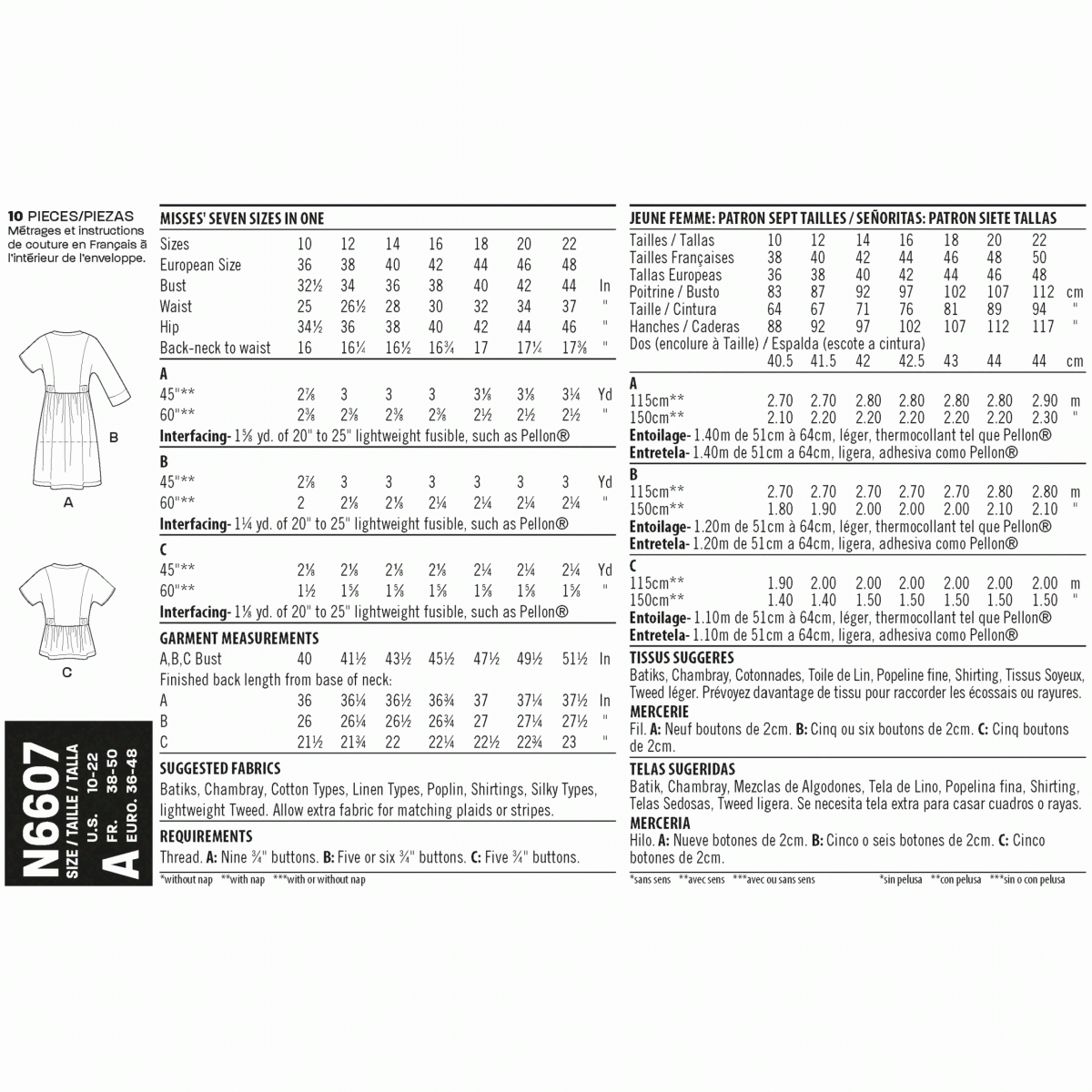 New Look Pattern N6607 Misses' Mini Dress, Tunic and Top