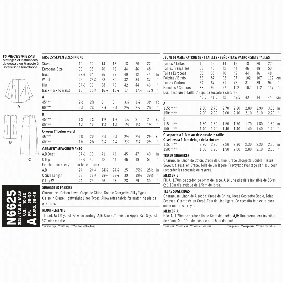 New Look Sewing Pattern N6625 Misses' Tops And Pull On Pants