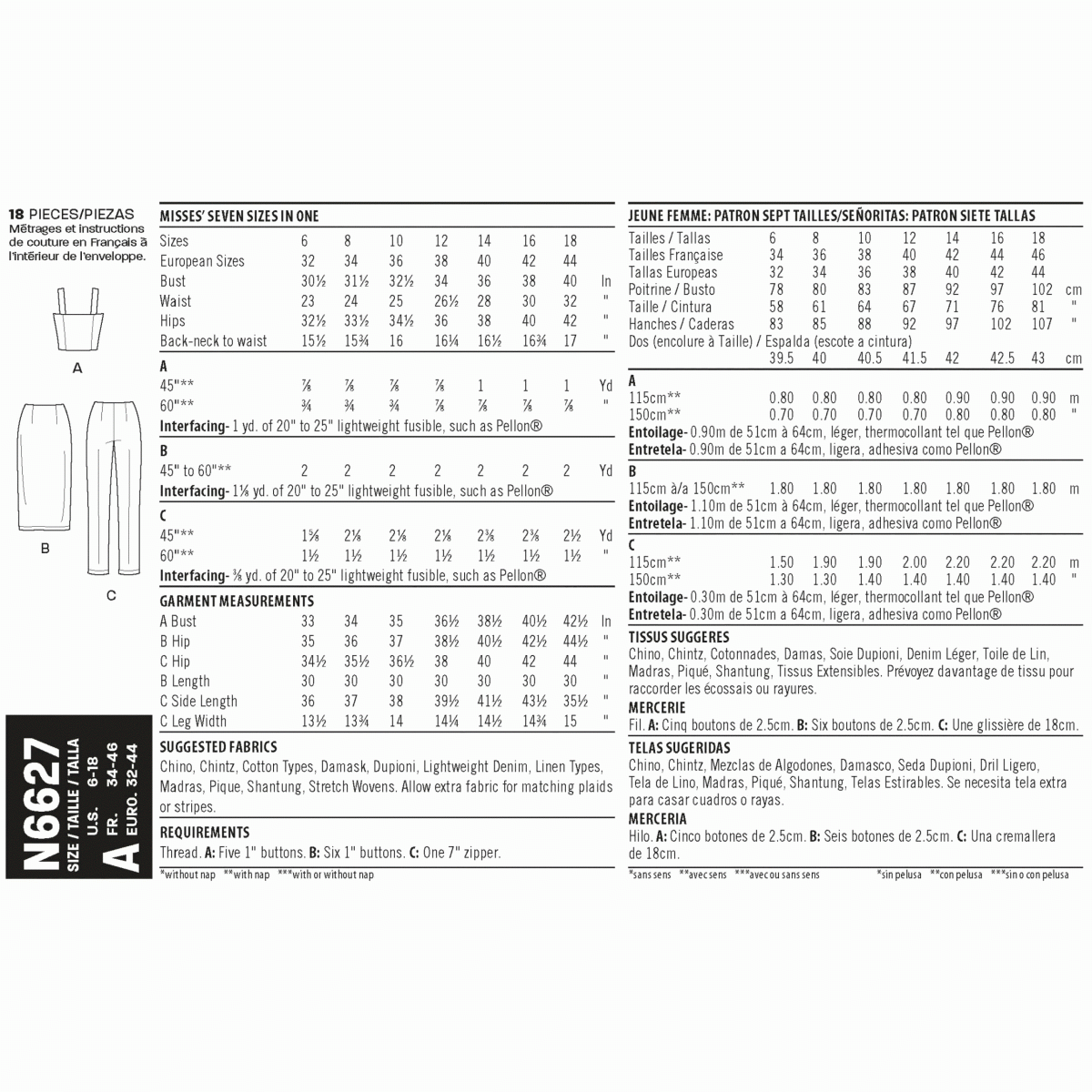 New Look Sewing Pattern N6627 Misses' Top, Skirt, And Pants