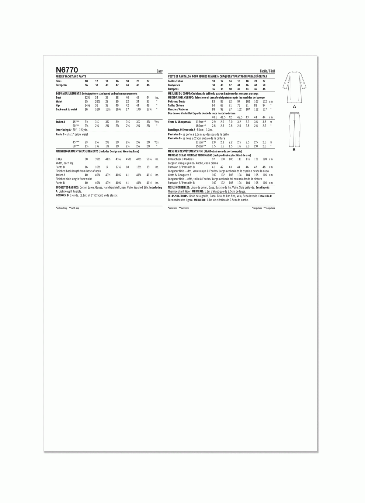 New Look Sewing Pattern N6770 Misses' Jacket and Trousers
