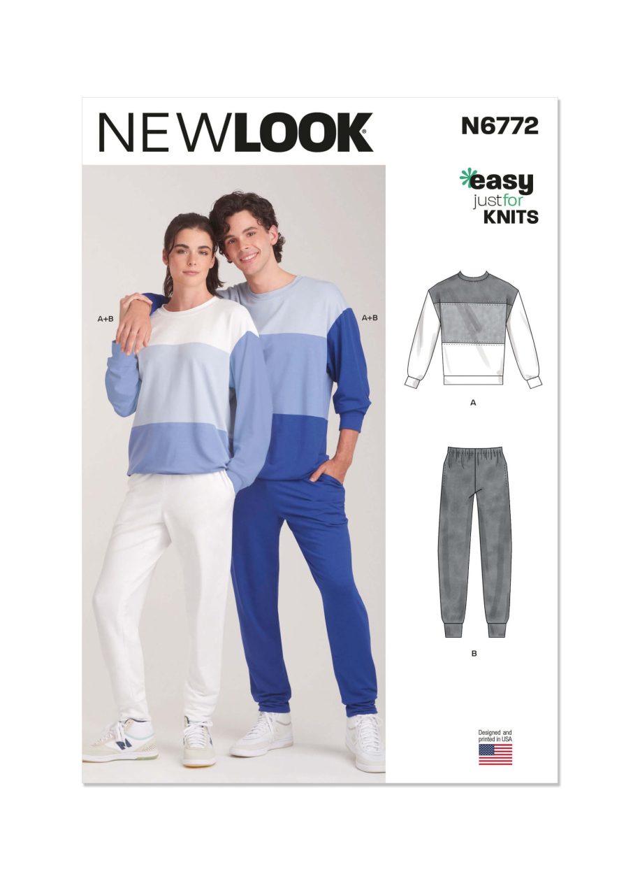 New Look Sewing Pattern N6772 Unisex Knit Top and Jogger Bottoms