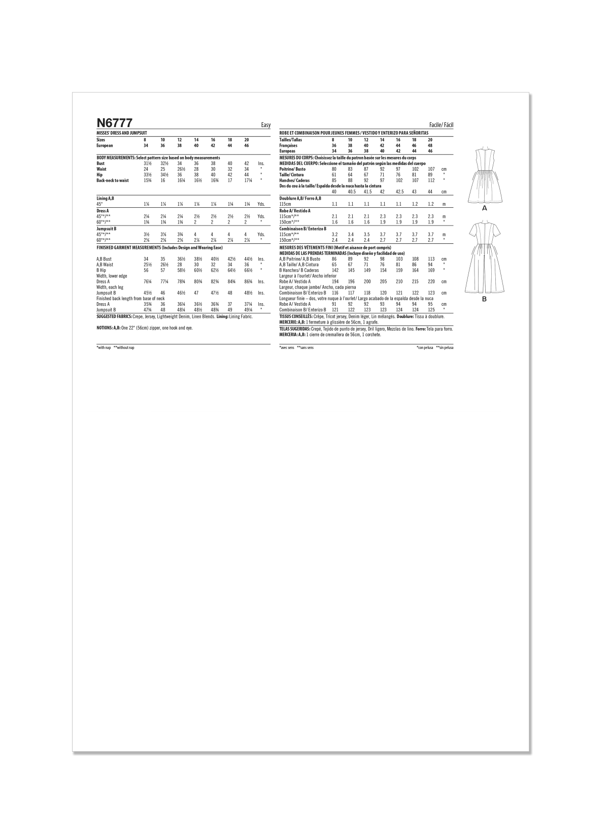 New Look Sewing Pattern N6777 Misses' Dress and Jumpsuit