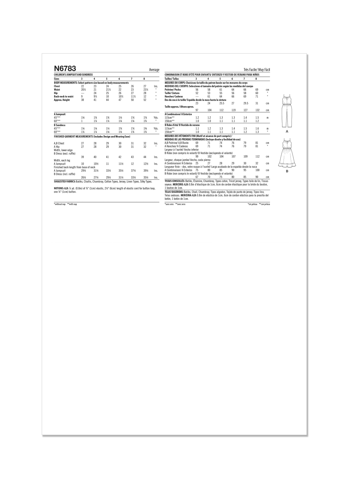 New Look Sewing Pattern N6783 Children's Jumpsuit and Sundress