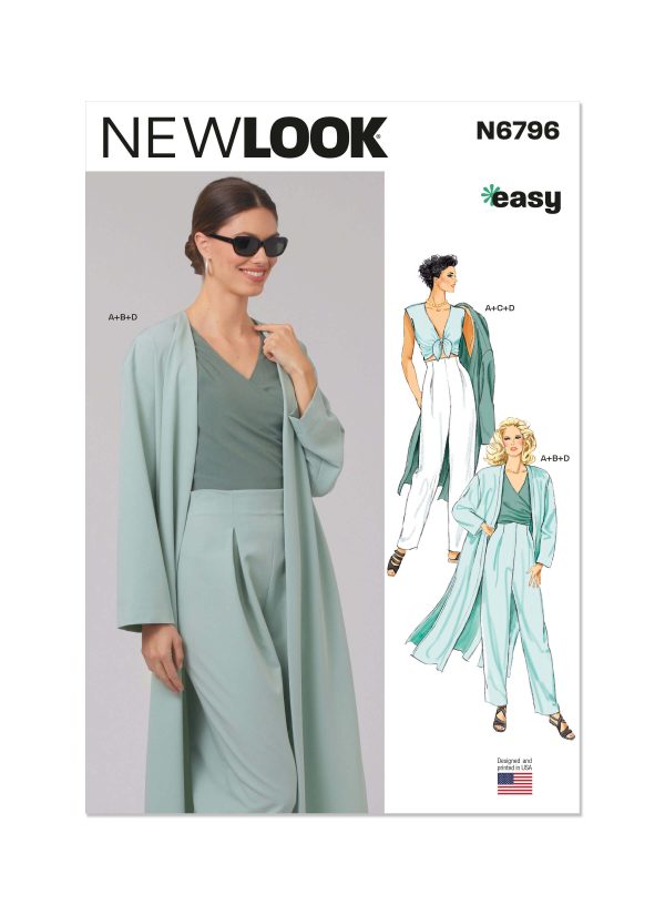 New Look Sewing Pattern N6796 Misses' Coat, Tops and Trousers