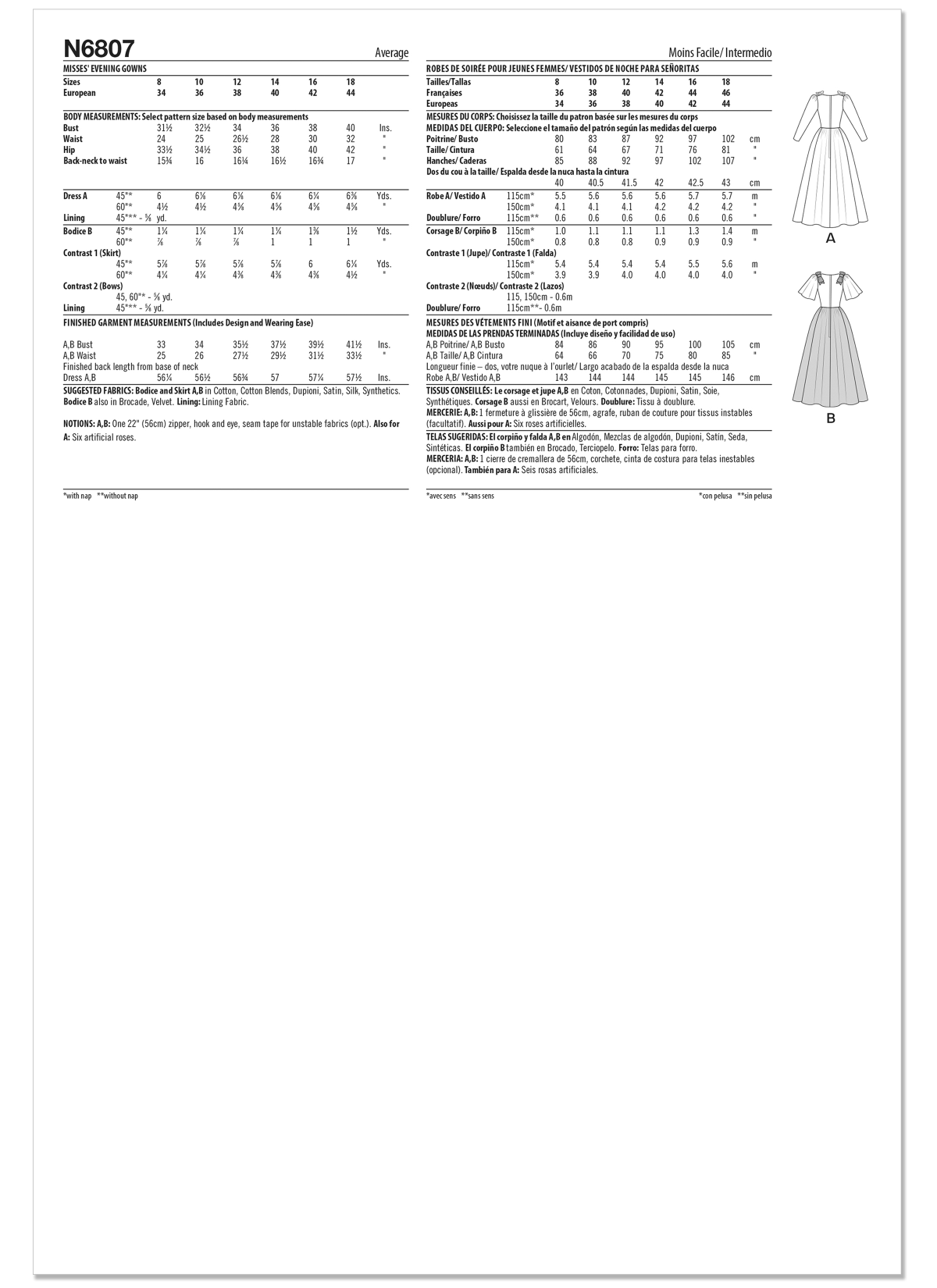 New Look Sewing Pattern N6807 Misses' Evening Gowns