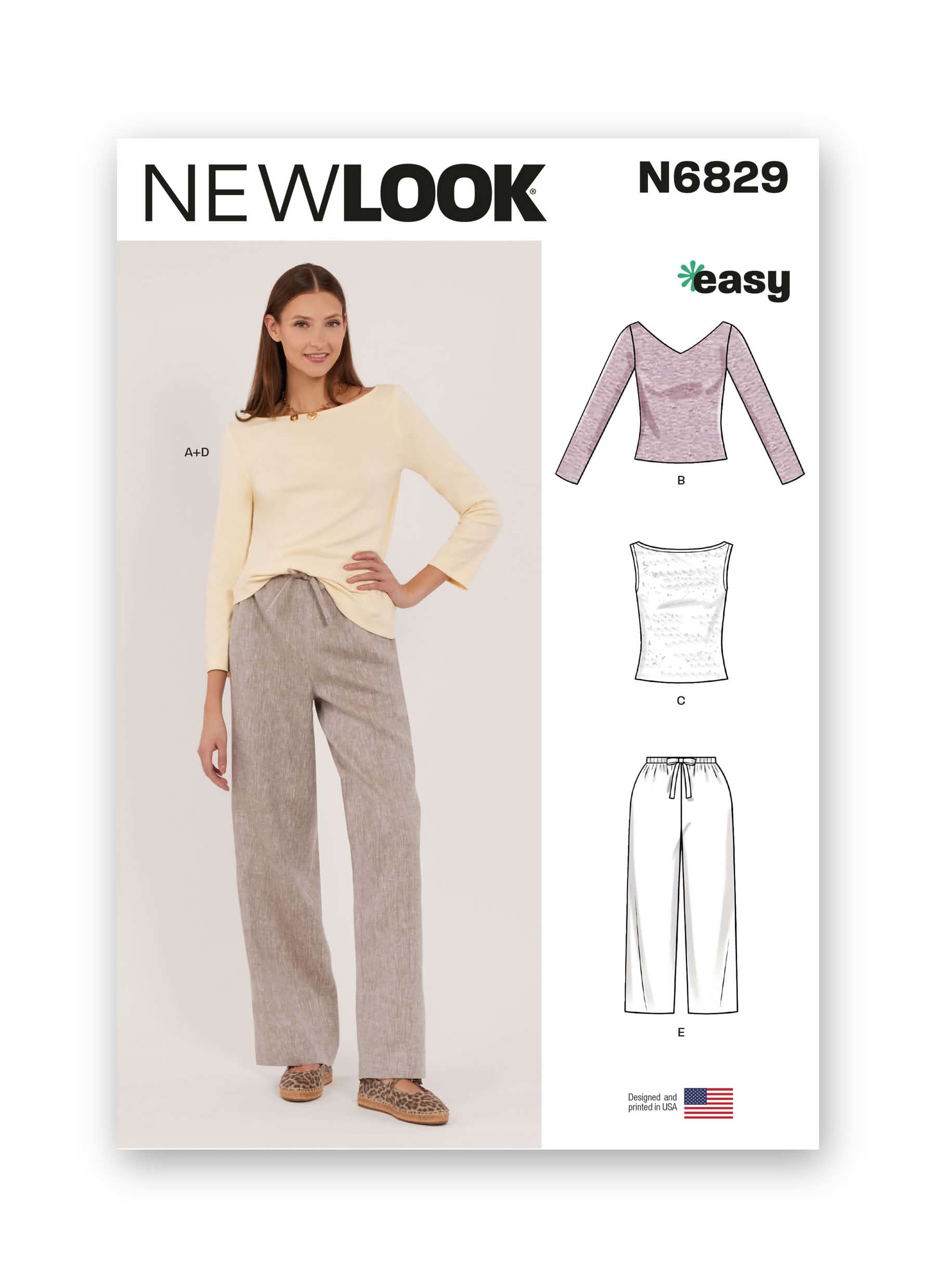 New Look Sewing Pattern N6829 Misses’ Trousers in Two Lengths and Knit Tops