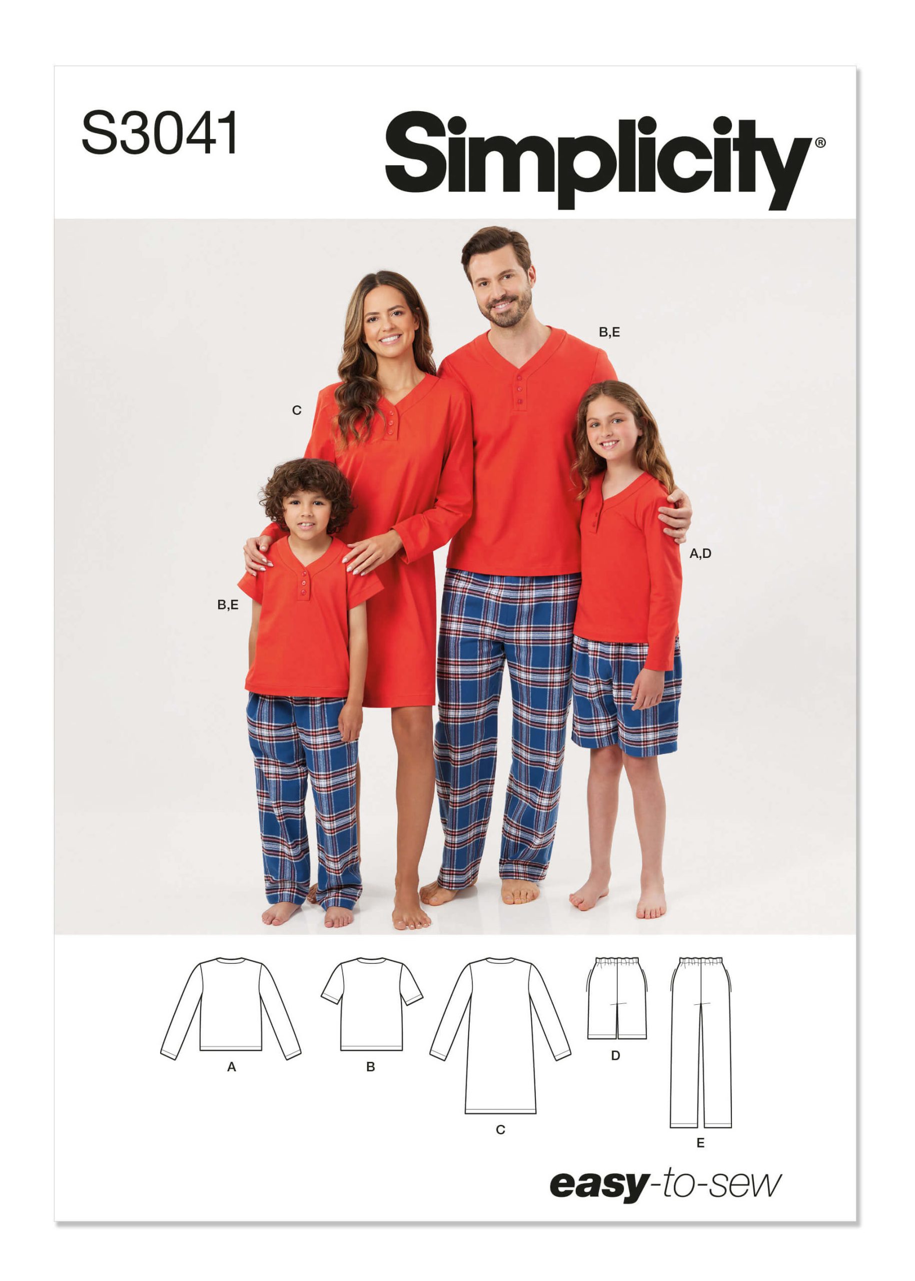 Simplicity Sewing Pattern S3041 Children’s, Teens’ & Adults’ Pyjamas, Shorts, Trousers, Top & Tunic