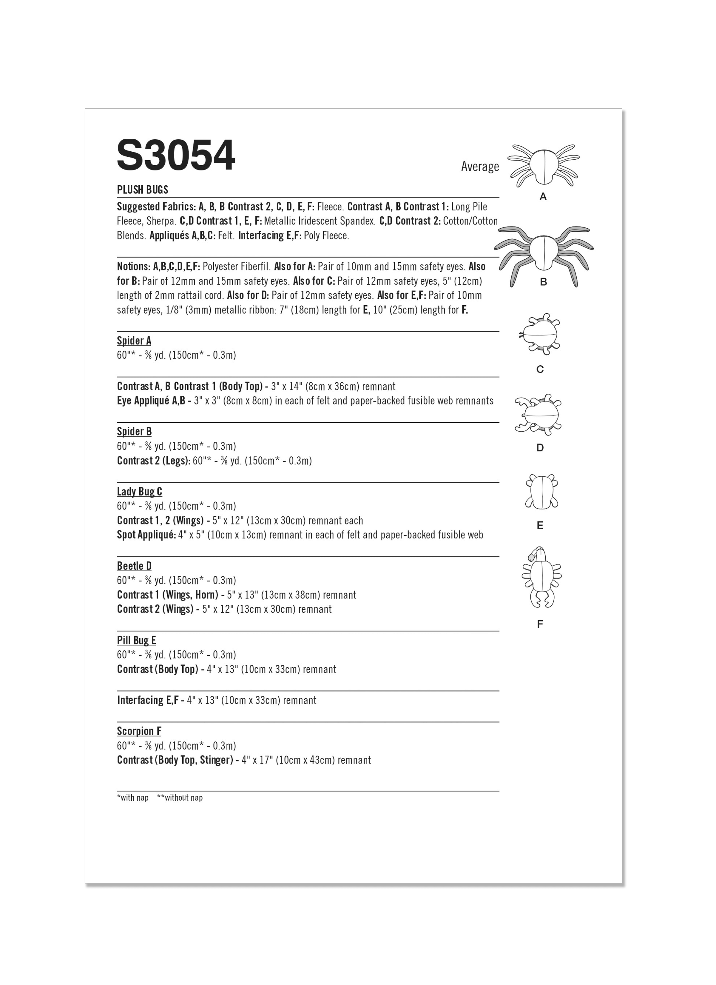 Simplicity Sewing Pattern S3054 Plush Bugs