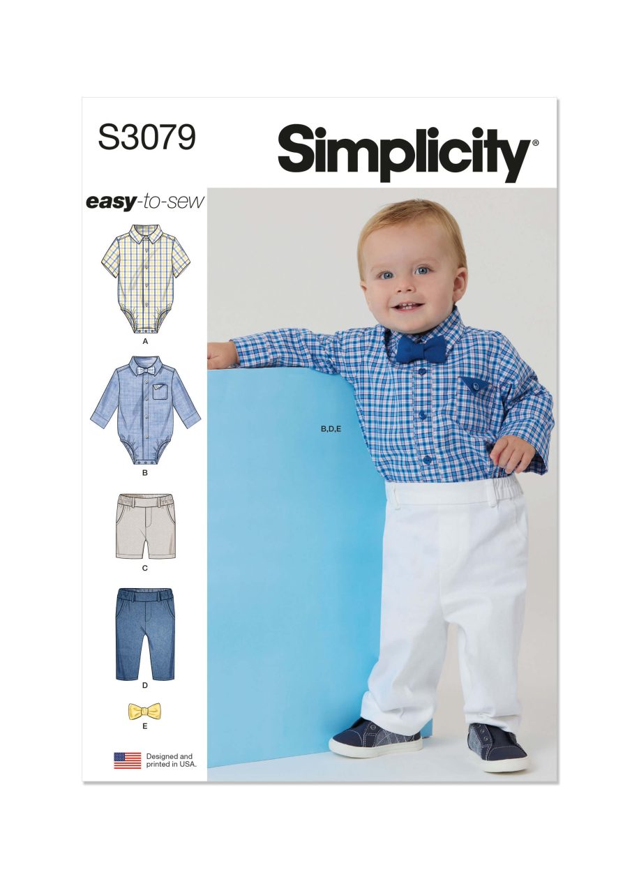 Simplicity Sewing Pattern S3079  Babies' Bodysuits, Shorts and Trousers