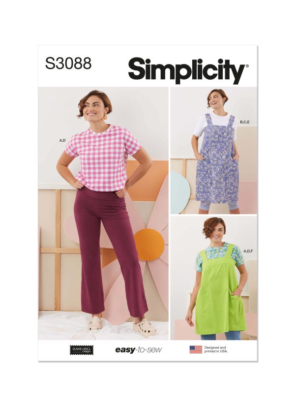 Simplicity Sewing Pattern S3088 Misses' Tops, Trousers and Apron Dresses by Elaine Heigl Designs