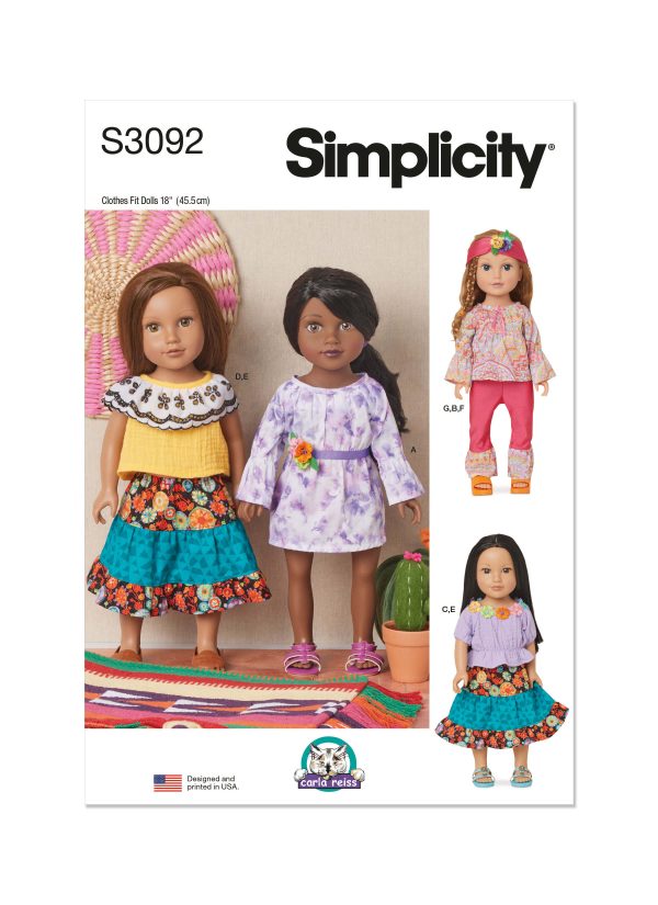 Simplicity Sewing Pattern S3092 18" Doll Clothes by Carla Reiss