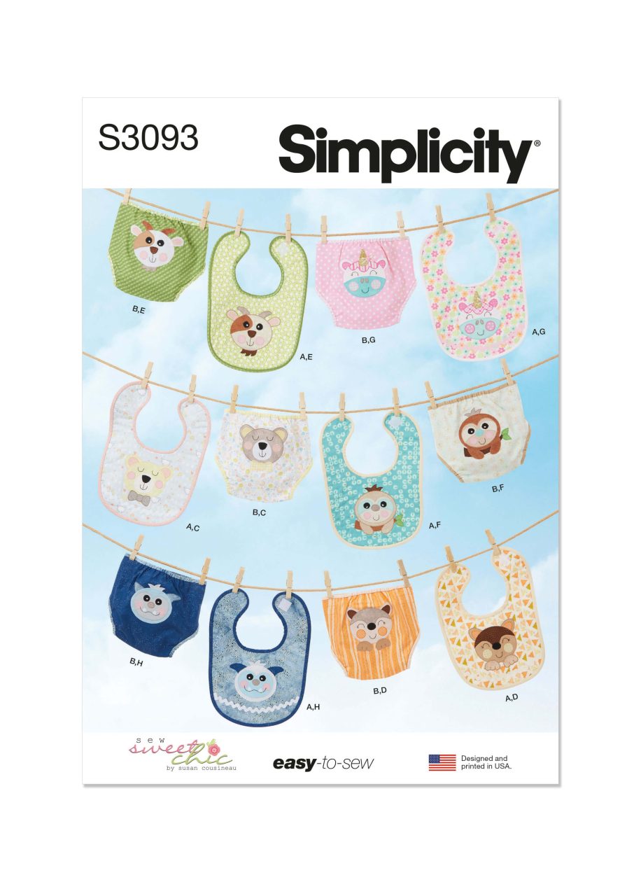 Simplicity Sewing Pattern S3093 Babies' Bibs and Diaper Cover by Sew Sweet Chic by Susan Cousineau