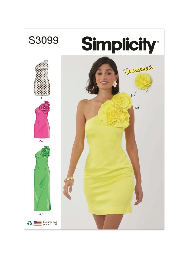 Simplicity Sewing Pattern S3099 Misses' and Miss Petite Dress in Two Lengths with Detachable 3D Flowers