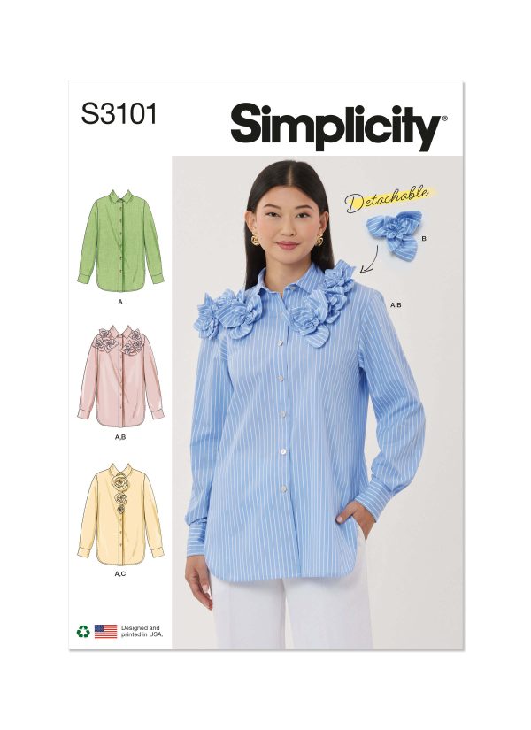 Simplicity Sewing Pattern S3101 Misses' Shirt with Detachable 3D Flowers