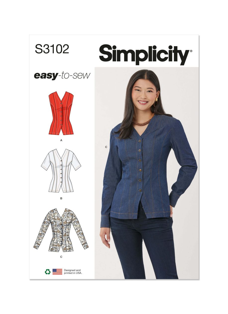 Simplicity Sewing Pattern S3102 Misses' Shirt with Sleeve Variations