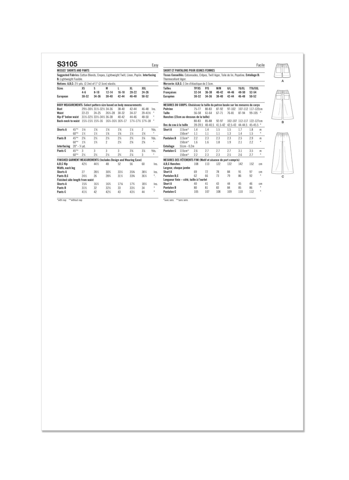 Simplicity Sewing Pattern S3105 Misses’ Shorts and Trousers - Sewdirect