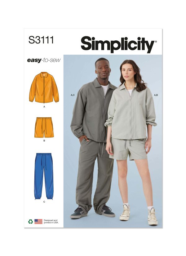 Simplicity Sewing Pattern S3111 Unisex Jacket, Shorts and Trousers
